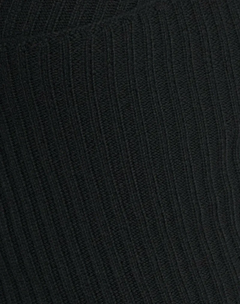 Rinca Bardot Jumper in Rib Knit Black