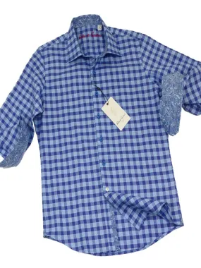 Robert Graham 19859 100% Cotton Boy's Sport Shirt - Plaid - Navy/Blue, Modified Spread Collar
