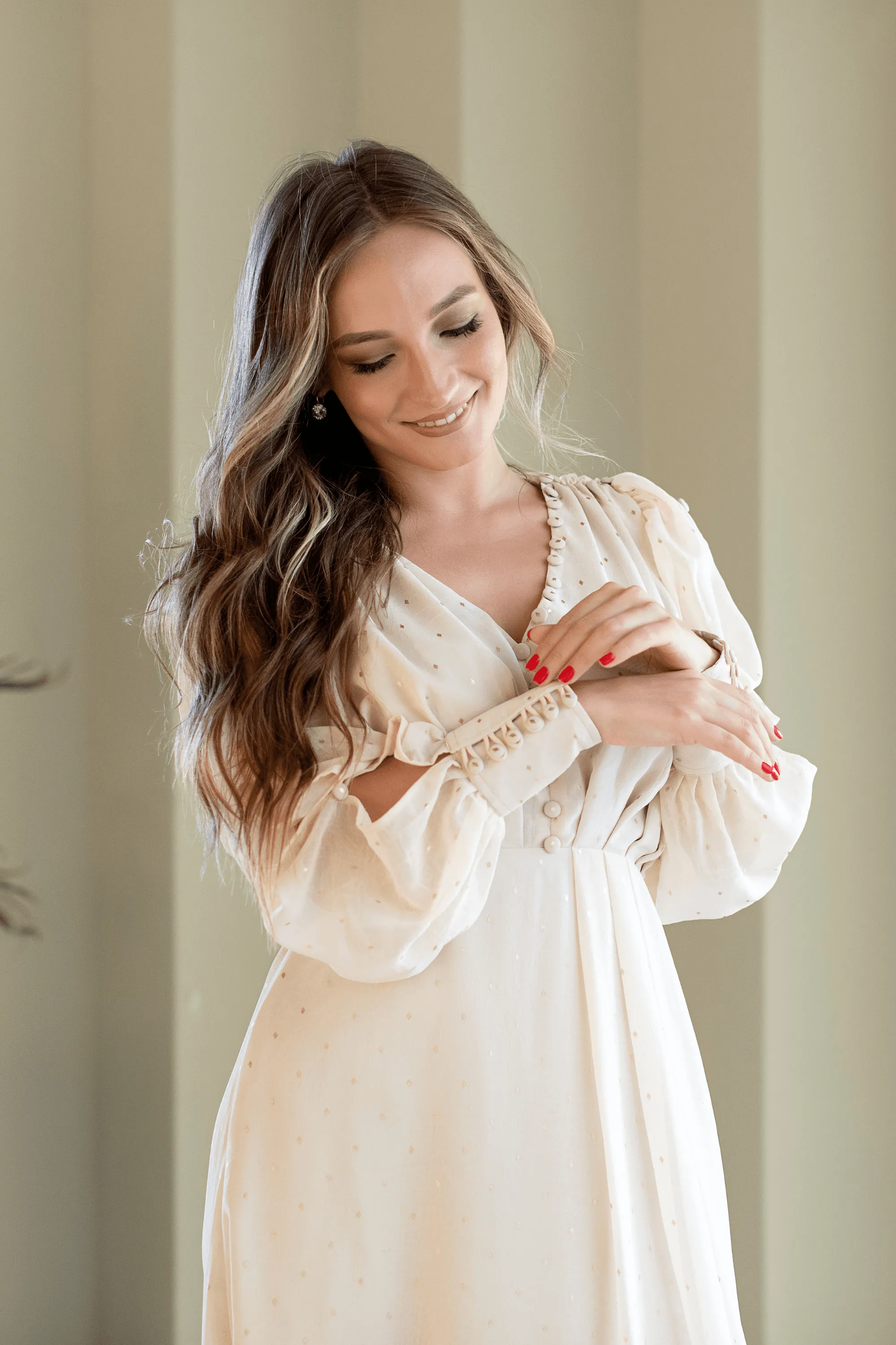 Seline Gold Print Chiffon Flowy Maxi Dress With Long Sleeves