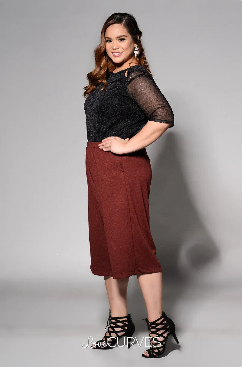 Slashed Shoulder Quarter Sleeves Top - Glam Black- PSY