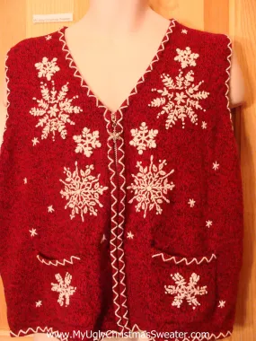 Tacky Cheap Red Christmas Sweater Vest with Snowflakes