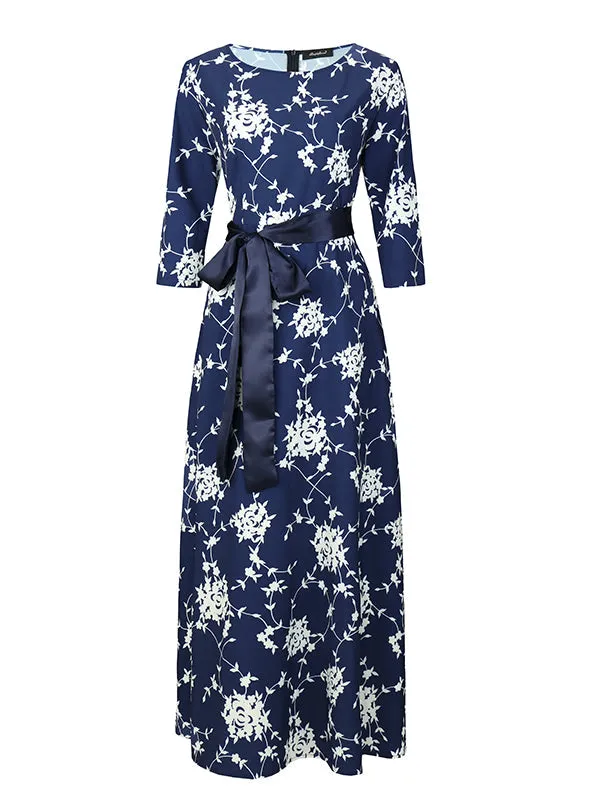 TastyHottie - Printing O-neck Elegant Casual Long Dress