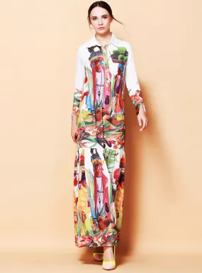 TastyHottie - Turn Down Collar Maxi Dress Women's Long Sleeve