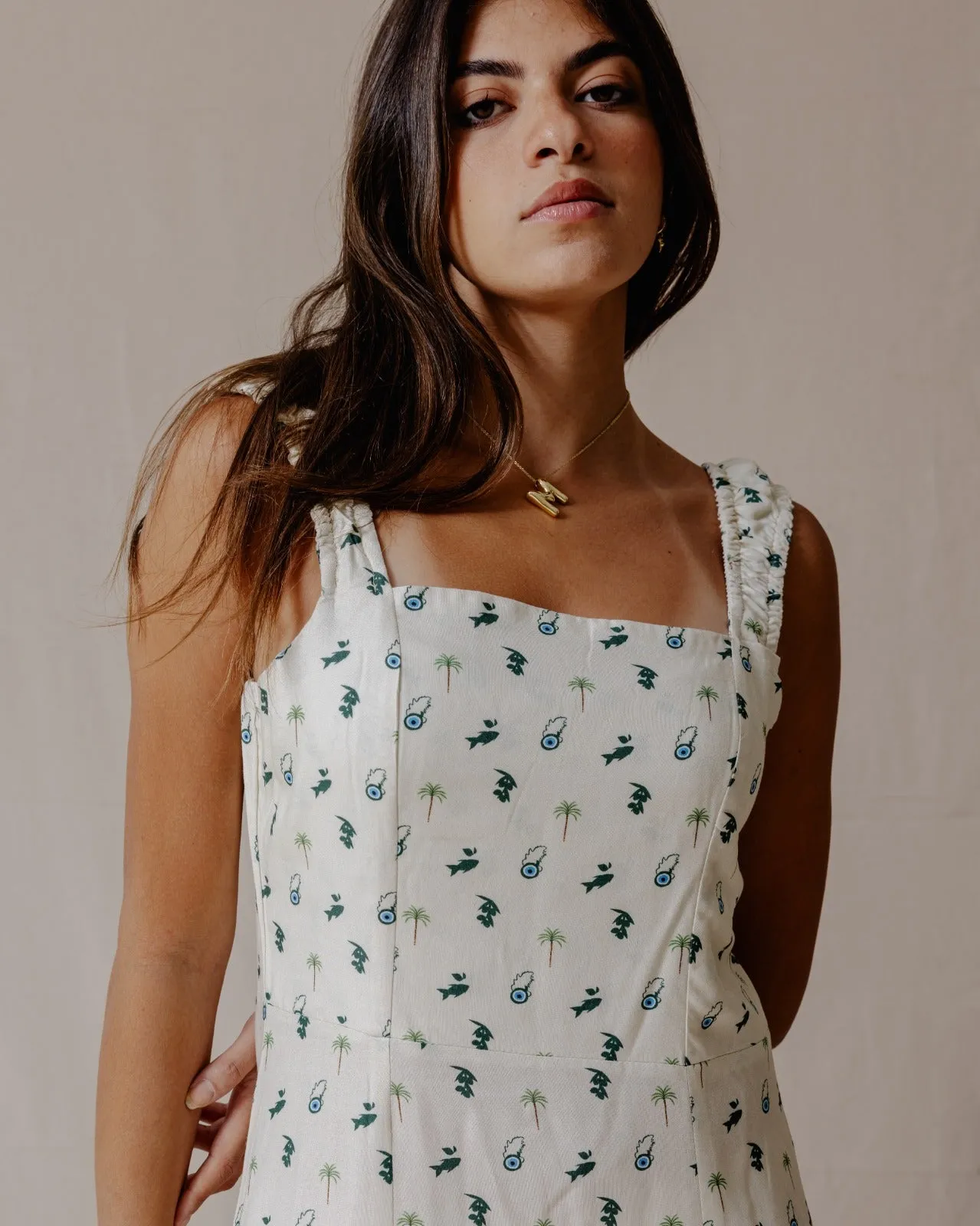 Tropical Nazar Palm Dress Green