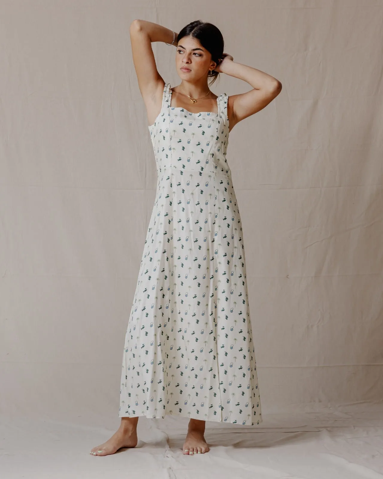 Tropical Nazar Palm Dress Green