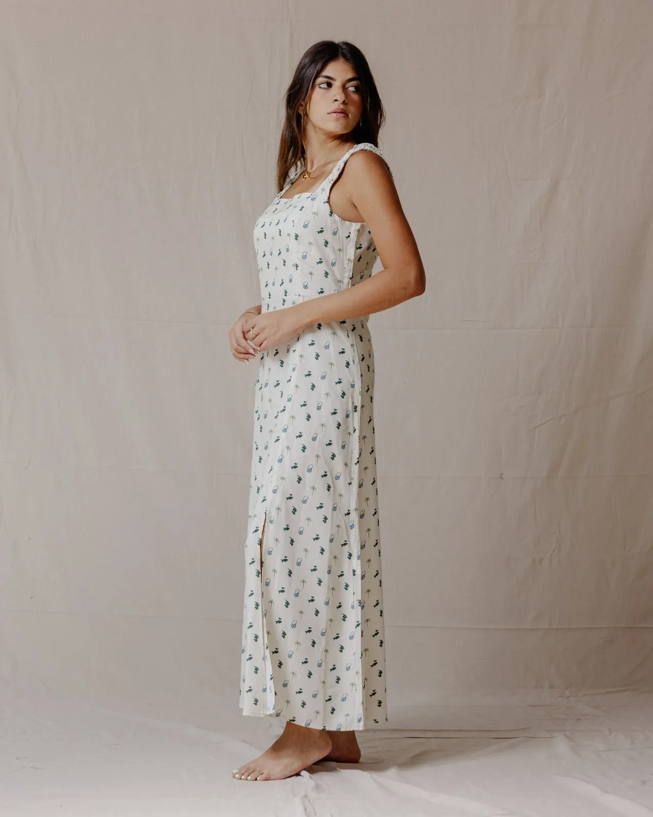 Tropical Nazar Palm Dress Green