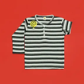 White Striped Waffle-knit Henley