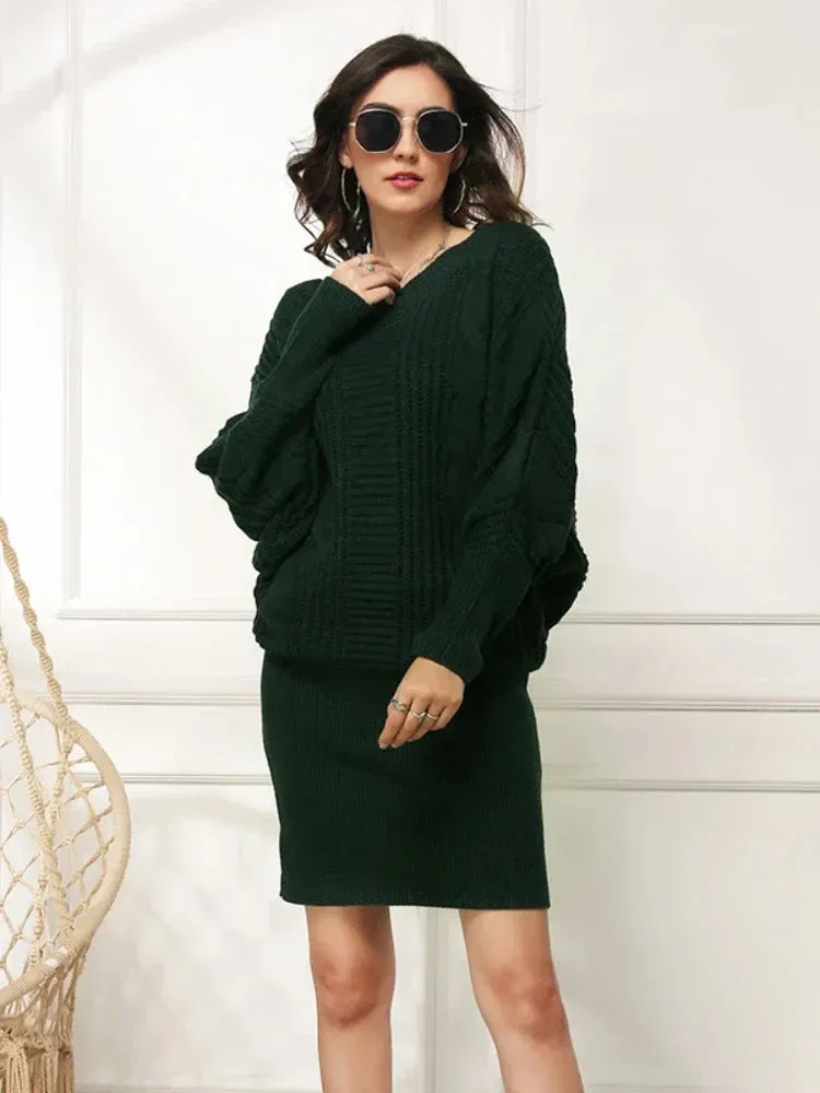 Women Knit Textured Sweater Blouson Dress for Fall & Winter