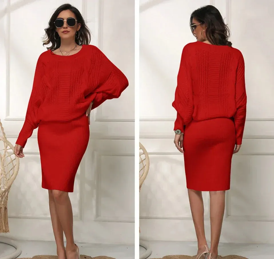 Women Knit Textured Sweater Blouson Dress for Fall & Winter