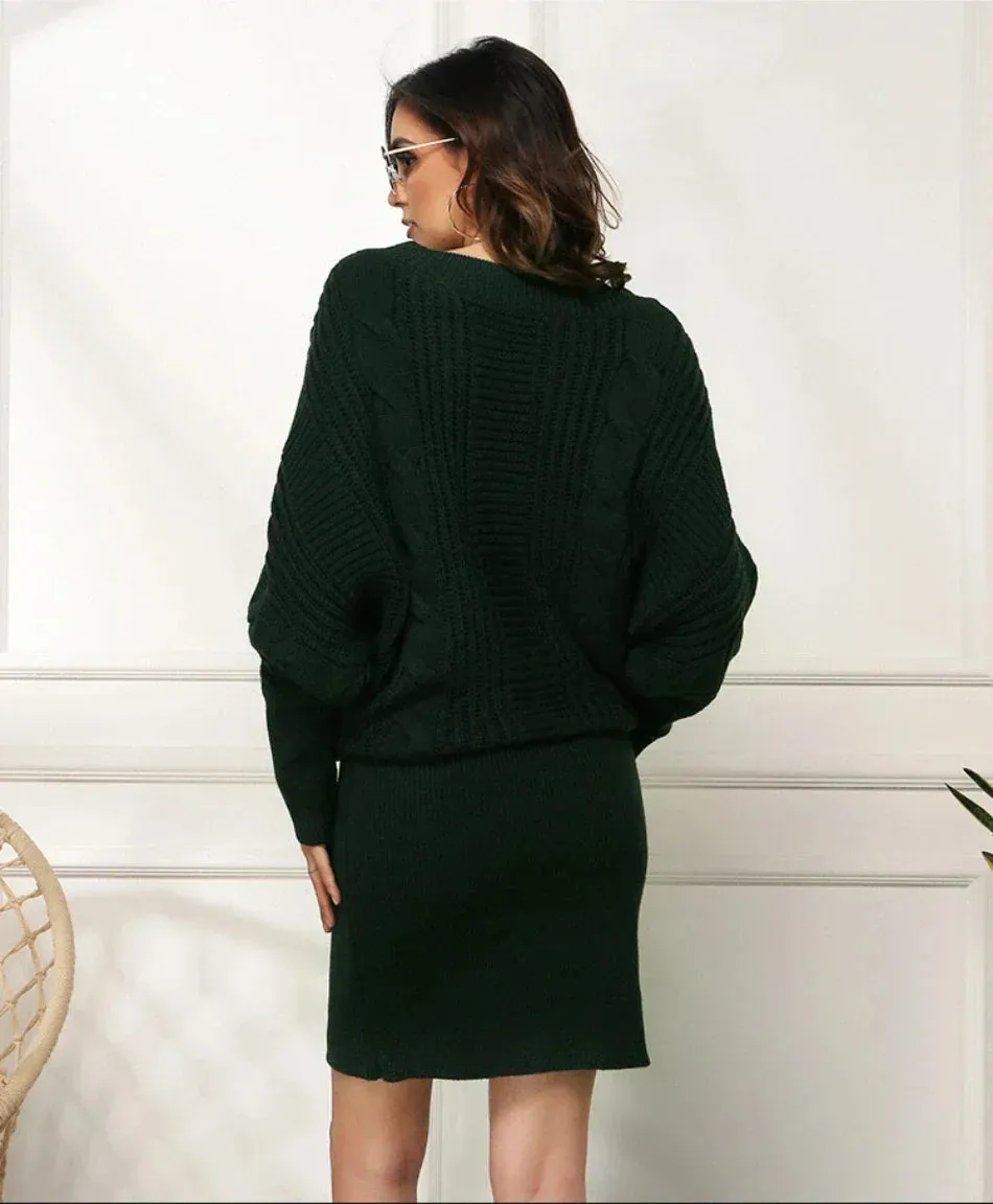 Women Knit Textured Sweater Blouson Dress for Fall & Winter