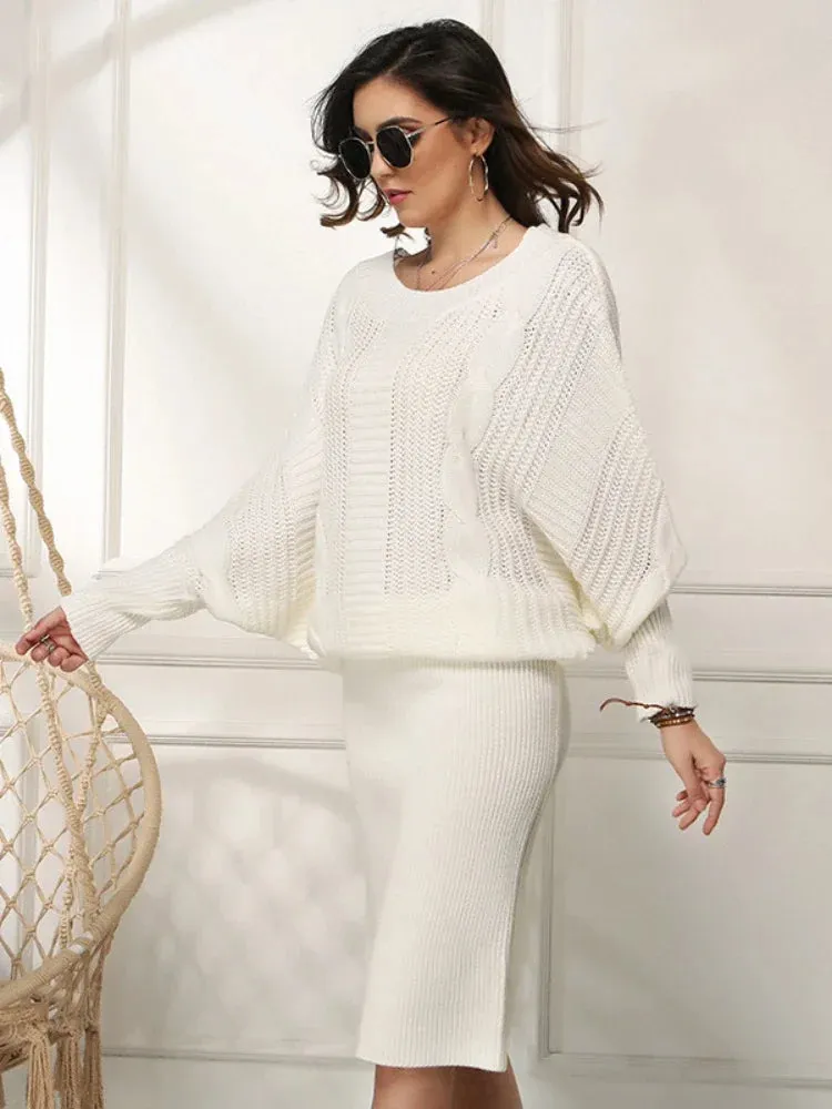 Women Knit Textured Sweater Blouson Dress for Fall & Winter