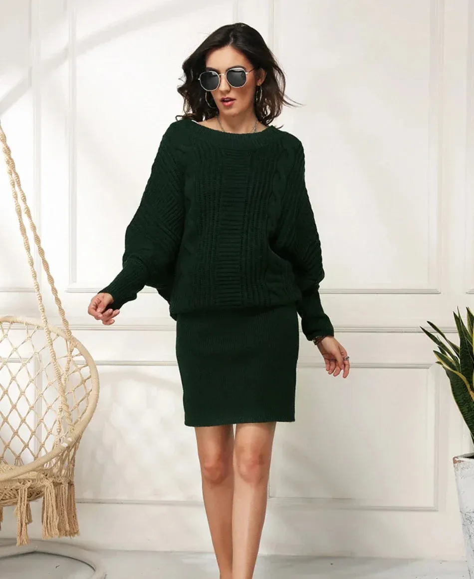 Women Knit Textured Sweater Blouson Dress for Fall & Winter