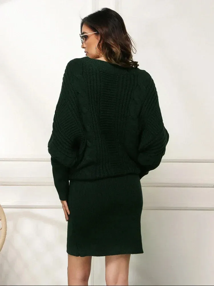 Women Knit Textured Sweater Blouson Dress for Fall & Winter