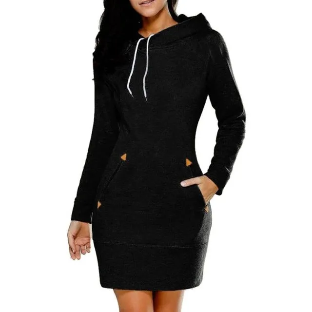 Women Ladies Hooded Sweatshirt Long Sleeve Sweater Hoodies Jumper Mini Dress Vestido Casual