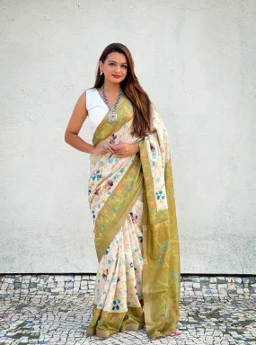 Women's Designer Party Wear Tussar Silk with Kalamkari Print Saree
