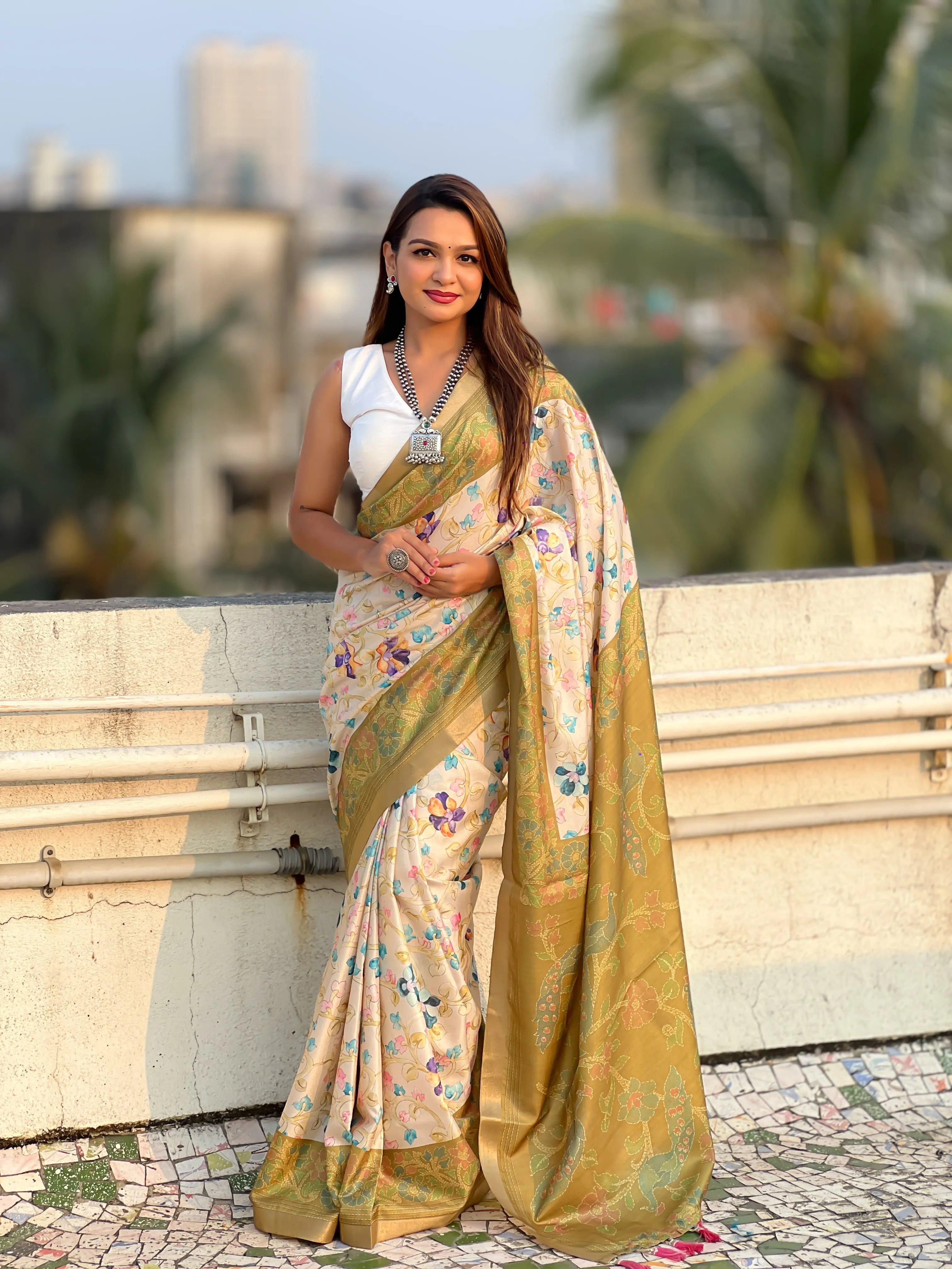 Women's Designer Party Wear Tussar Silk with Kalamkari Print Saree
