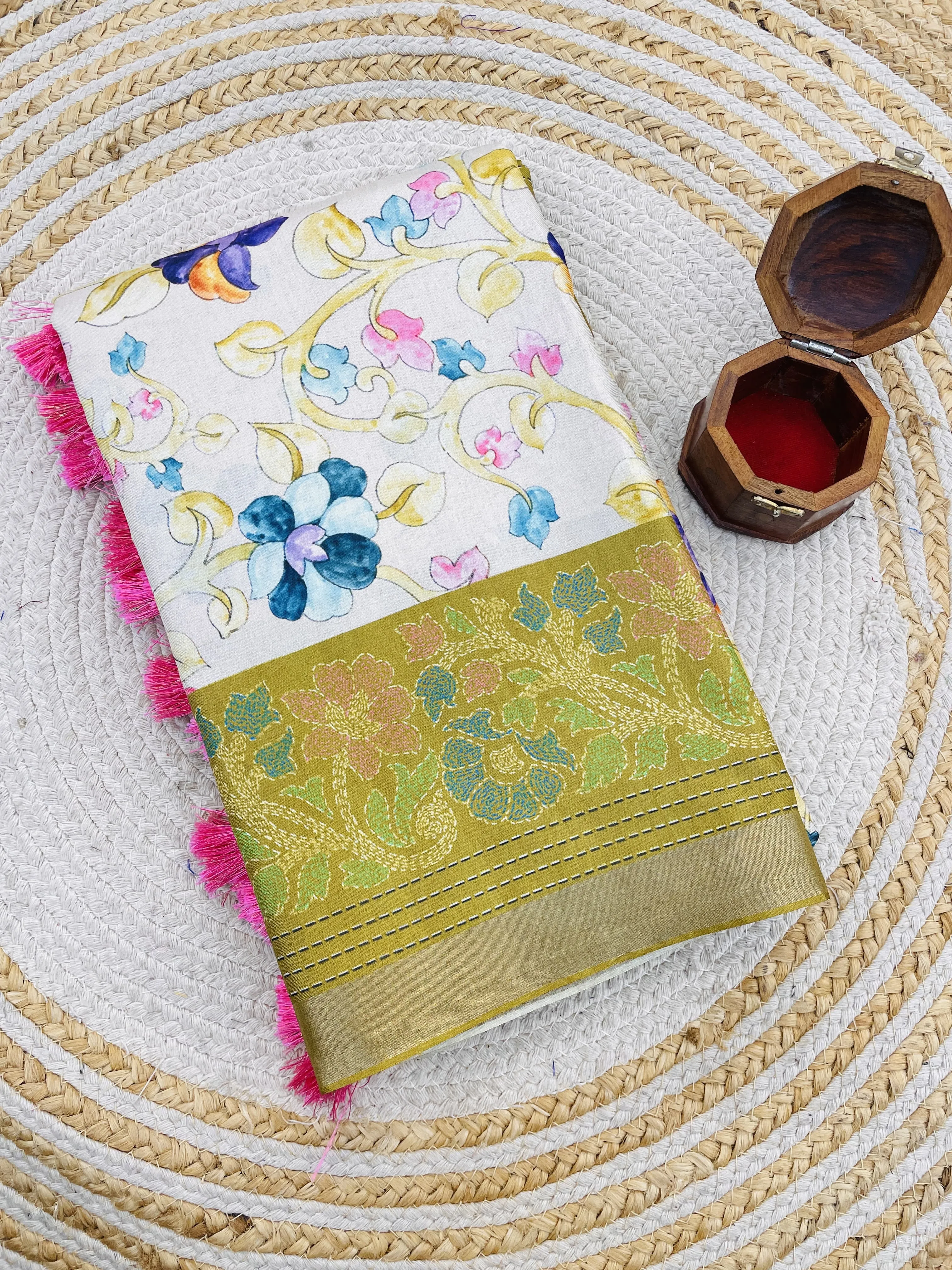 Women's Designer Party Wear Tussar Silk with Kalamkari Print Saree