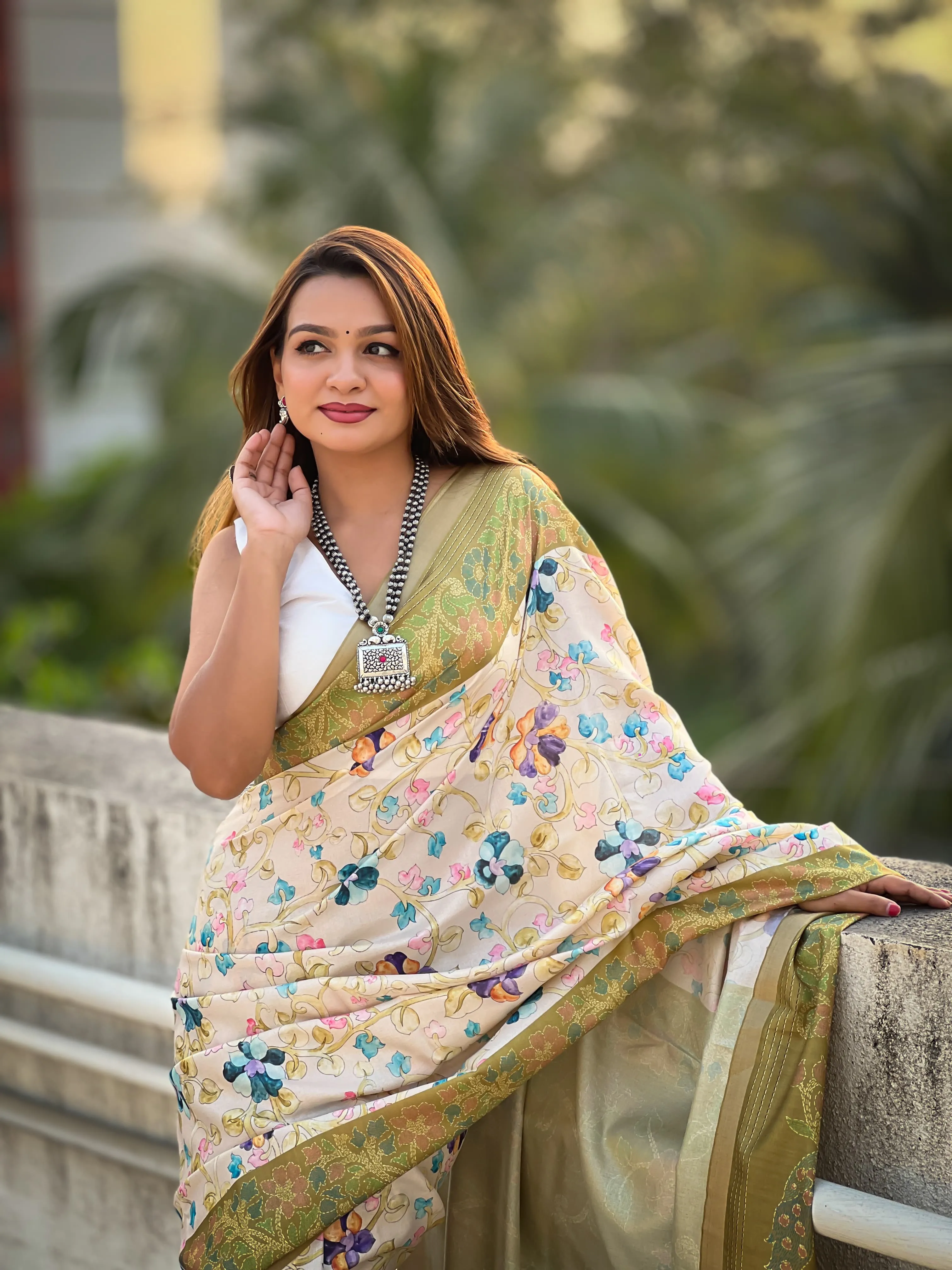 Women's Designer Party Wear Tussar Silk with Kalamkari Print Saree